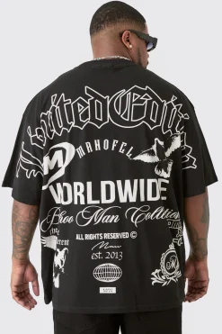 Plus Limited Edition Moto Over The Seam Graphic Back Print T-shirt In Black | BoohooMAN UK