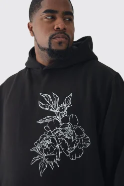 Plus Line Drawing Regular Fit Hoodie | BoohooMAN UK