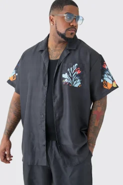 Plus Linen Look Floral Hem Shirt & Trouser Set | BoohooMAN UK