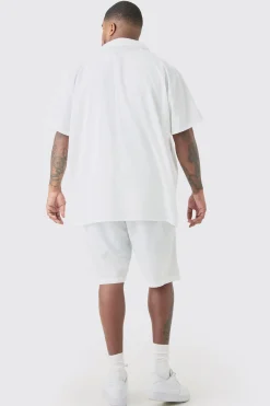 Plus Linen Oversized Revere Shirt In White | BoohooMAN UK