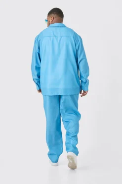 Plus Long Sleeve Floral Linen Look Shirt & Trouser Set | BoohooMAN UK