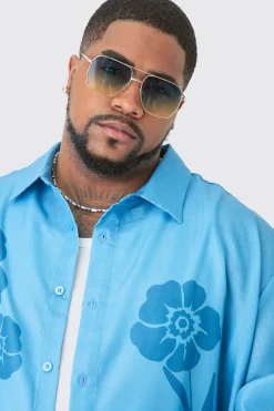 Plus Long Sleeve Floral Linen Look Shirt & Trouser Set | BoohooMAN UK