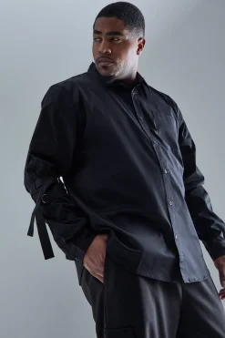Plus Longsleeve Cinch Strap Shirt | BoohooMAN UK