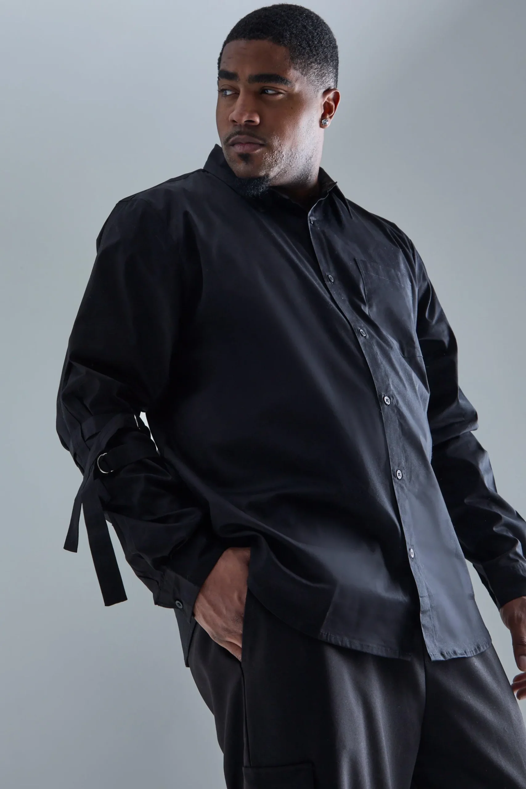 Plus Longsleeve Cinch Strap Shirt | BoohooMAN UK