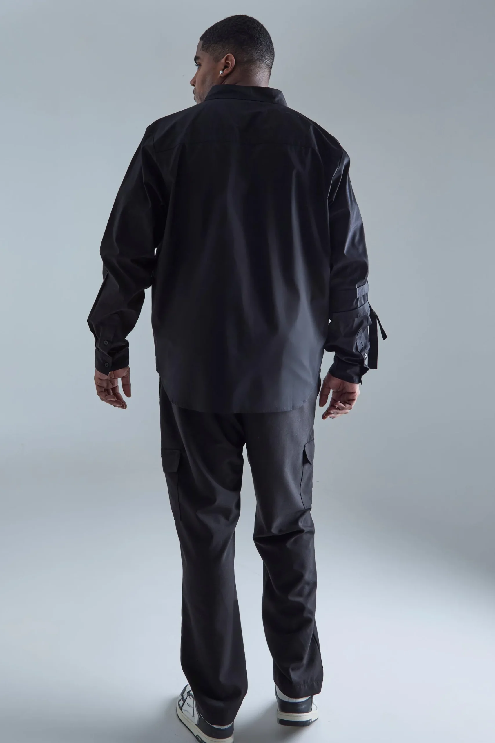 Plus Longsleeve Cinch Strap Shirt | BoohooMAN UK