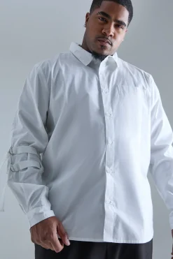 Plus Longsleeve Cinch Strap Shirt | BoohooMAN UK