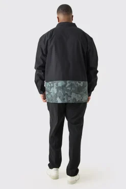 Plus Longsleeve Drop Revere Poplin Camouflage Print Shirt | BoohooMAN UK