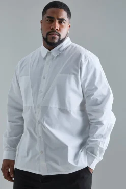 Plus Longsleeve Poplin Panel Shirt | BoohooMAN UK