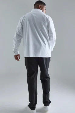 Plus Longsleeve Poplin Panel Shirt | BoohooMAN UK