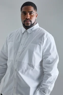 Plus Longsleeve Poplin Panel Shirt | BoohooMAN UK