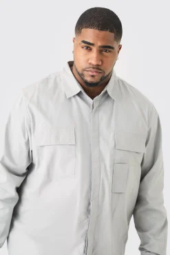 Plus Longsleeve Poplin Utility Layered Shirt | BoohooMAN UK