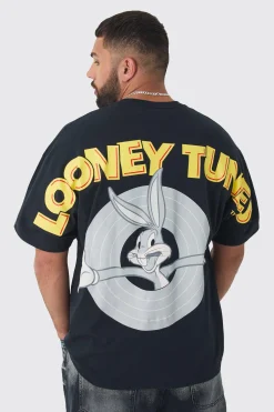 Plus Looney Tunes Licence Printed T-shirt In Black | BoohooMAN UK