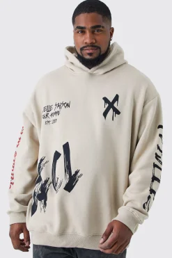 Plus Loose Fit Graffiti Hoodie | BoohooMAN UK