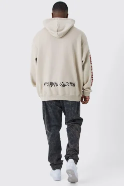 Plus Loose Fit Graffiti Hoodie | BoohooMAN UK
