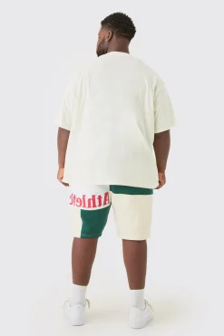 Plus Loose Fit Graphic Patchwork Jersey Short In Ecru | BoohooMAN UK