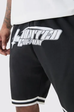 Plus Loose Fit Limited Edition Basketball Short In Black | BoohooMAN UK