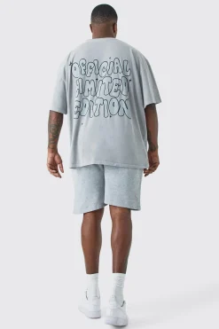 Plus Loose Fit Team Homme Short In Grey | BoohooMAN UK