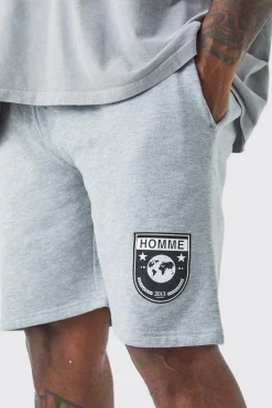 Plus Loose Fit Team Homme Short In Grey | BoohooMAN UK