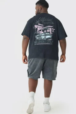 Plus Loose Fit Washed Cargo Jersey Short In Black | BoohooMAN UK