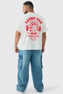 Plus Lucky Cat Graphic T-Shirt | BoohooMAN UK