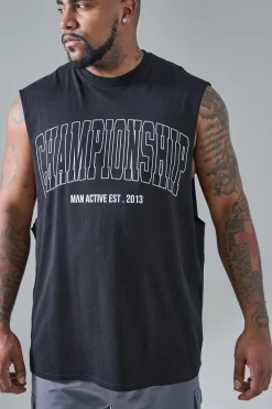 Plus Man Active Gym Championship Oversized Tank | BoohooMAN UK