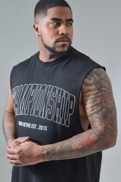 Plus Man Active Gym Championship Oversized Tank | BoohooMAN UK