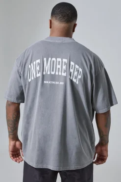 Plus Man Active Gym Oversized Overdyed Rep T-shirt | BoohooMAN UK