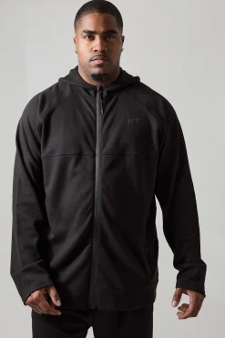 Plus Man Active Tech Zip Thru Regular Fit Hoodie | BoohooMAN UK