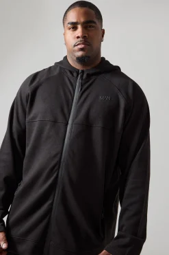 Plus Man Active Tech Zip Thru Regular Fit Hoodie | BoohooMAN UK