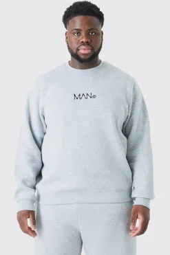 Plus Man Dash Crew Neck Sweatshirt In Grey Marl | BoohooMAN UK