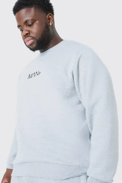 Plus Man Dash Crew Neck Sweatshirt In Grey Marl | BoohooMAN UK