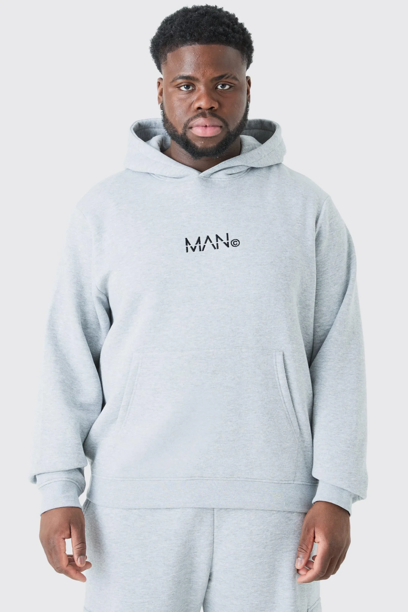 Plus Man Dash Over The Head Hoodie In Grey Marl | BoohooMAN UK