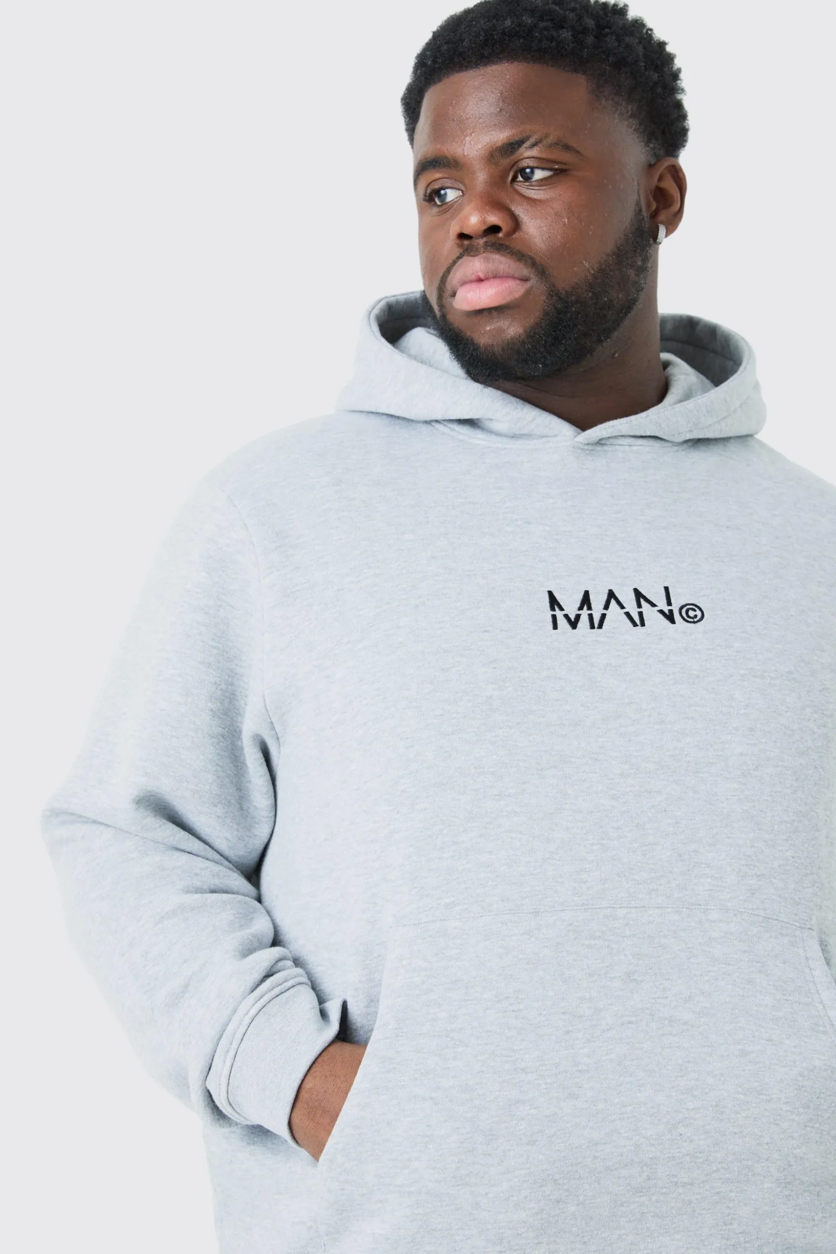 Plus Man Dash Over The Head Hoodie In Grey Marl | BoohooMAN UK