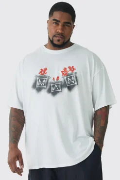 Plus Man Doodle Print Floral Print T-shirt | BoohooMAN UK