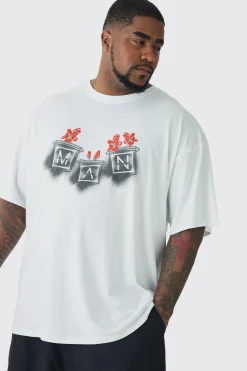 Plus Man Doodle Print Floral Print T-shirt | BoohooMAN UK