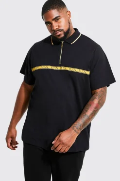 Plus Man Gold Tape Polo With Tipping | BoohooMAN UK