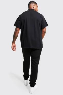 Plus Man Gold Tape Polo With Tipping | BoohooMAN UK