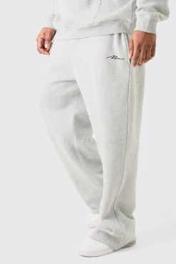 Plus Man Signature Relaxed Fit Jogger In Grey Marl | BoohooMAN UK