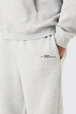Plus Man Signature Relaxed Fit Jogger In Grey Marl | BoohooMAN UK
