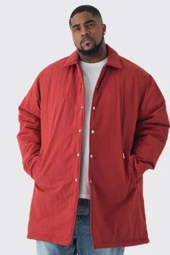 Plus Man Tab Crinkle Longline Mac In Rust | BoohooMAN UK
