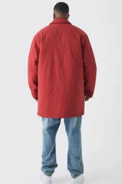 Plus Man Tab Crinkle Longline Mac In Rust | BoohooMAN UK