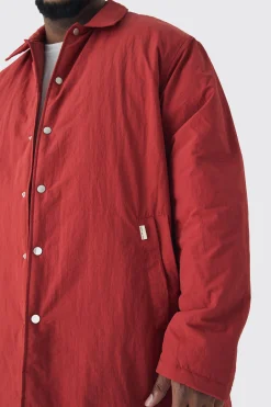 Plus Man Tab Crinkle Longline Mac In Rust | BoohooMAN UK