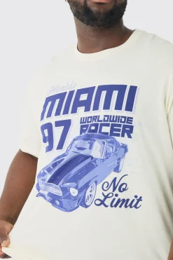 Plus Miami Moto Print T-shirt | BoohooMAN UK