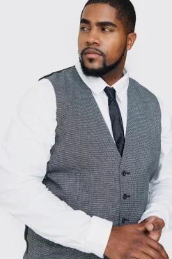 Plus Mini Dogtooth Waistcoat | BoohooMAN UK