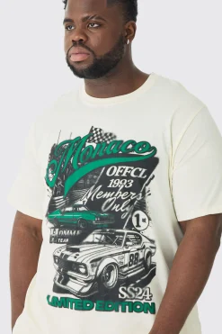 Plus Monaco Moto Print T-shirt | BoohooMAN UK