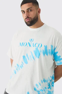 Plus Monaco Tie Dye T-shirt In White | BoohooMAN UK