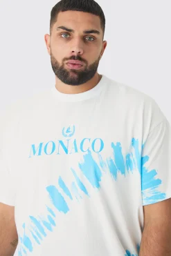Plus Monaco Tie Dye T-shirt In White | BoohooMAN UK