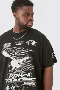 Plus Mono Eagle Print Moto T-shirt | BoohooMAN UK