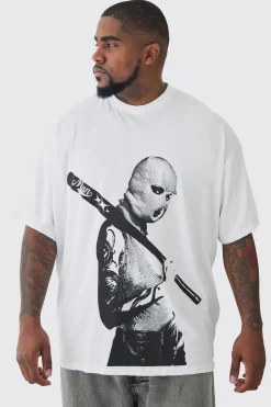 Plus Mono Man Balaclava T-shirt In White | BoohooMAN UK