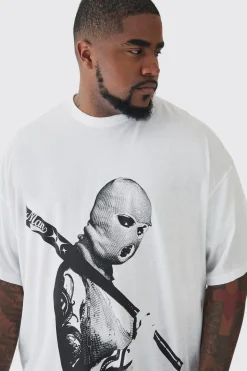 Plus Mono Man Balaclava T-shirt In White | BoohooMAN UK
